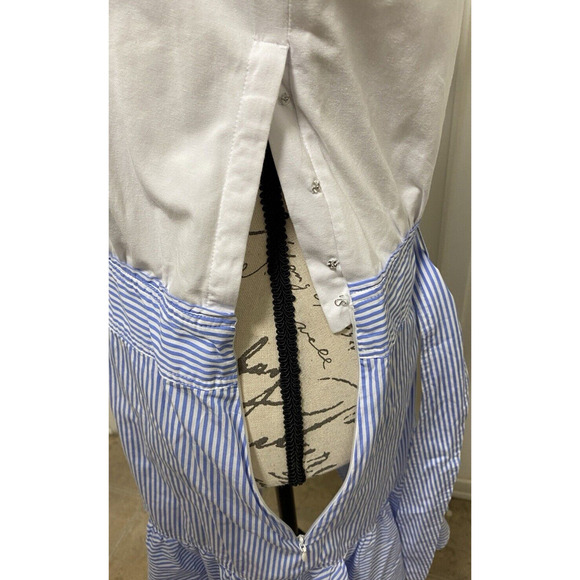 Veronica Beard Dress Large Blue White Ruffle Striped Mini - Picture 4 of 10